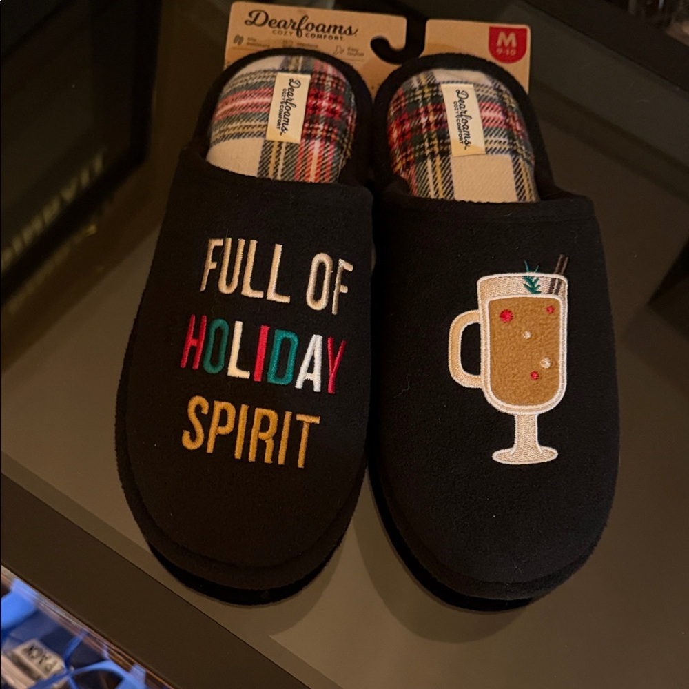 Dearfoams Black Festive Slippers with Colorful Embroidery